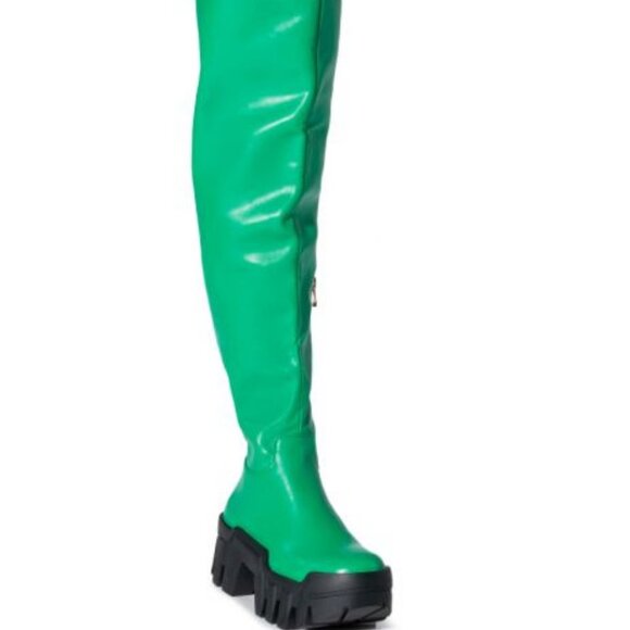 AZALEA WANG " IT'S UP FROM HERE "THIGH HIGH FLATFORM BOOT /GREEN (BRAND NEW !) - Picture 4 of 7
